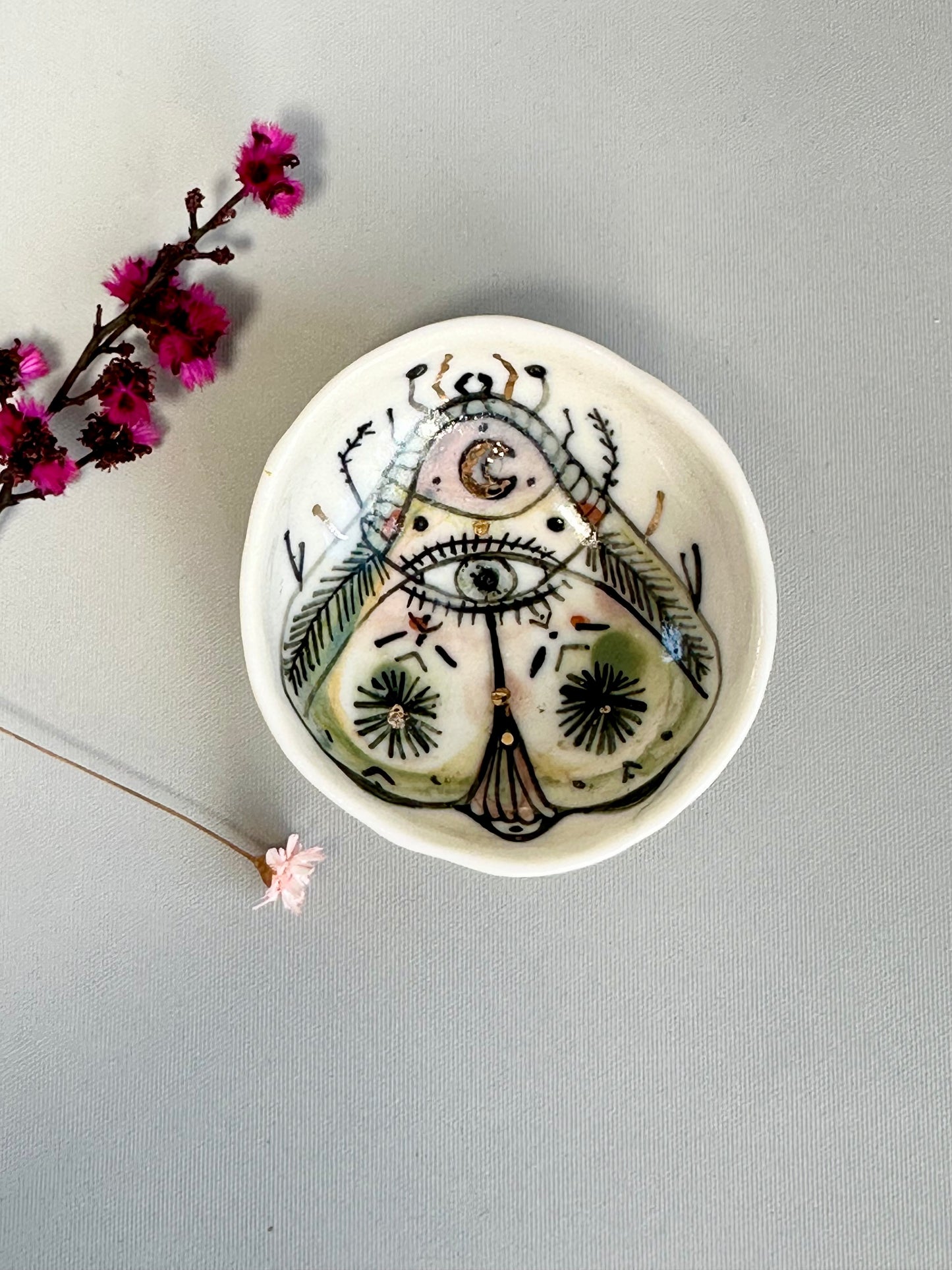 Hand Painted ‘moth ’ Trinket / salt Dish