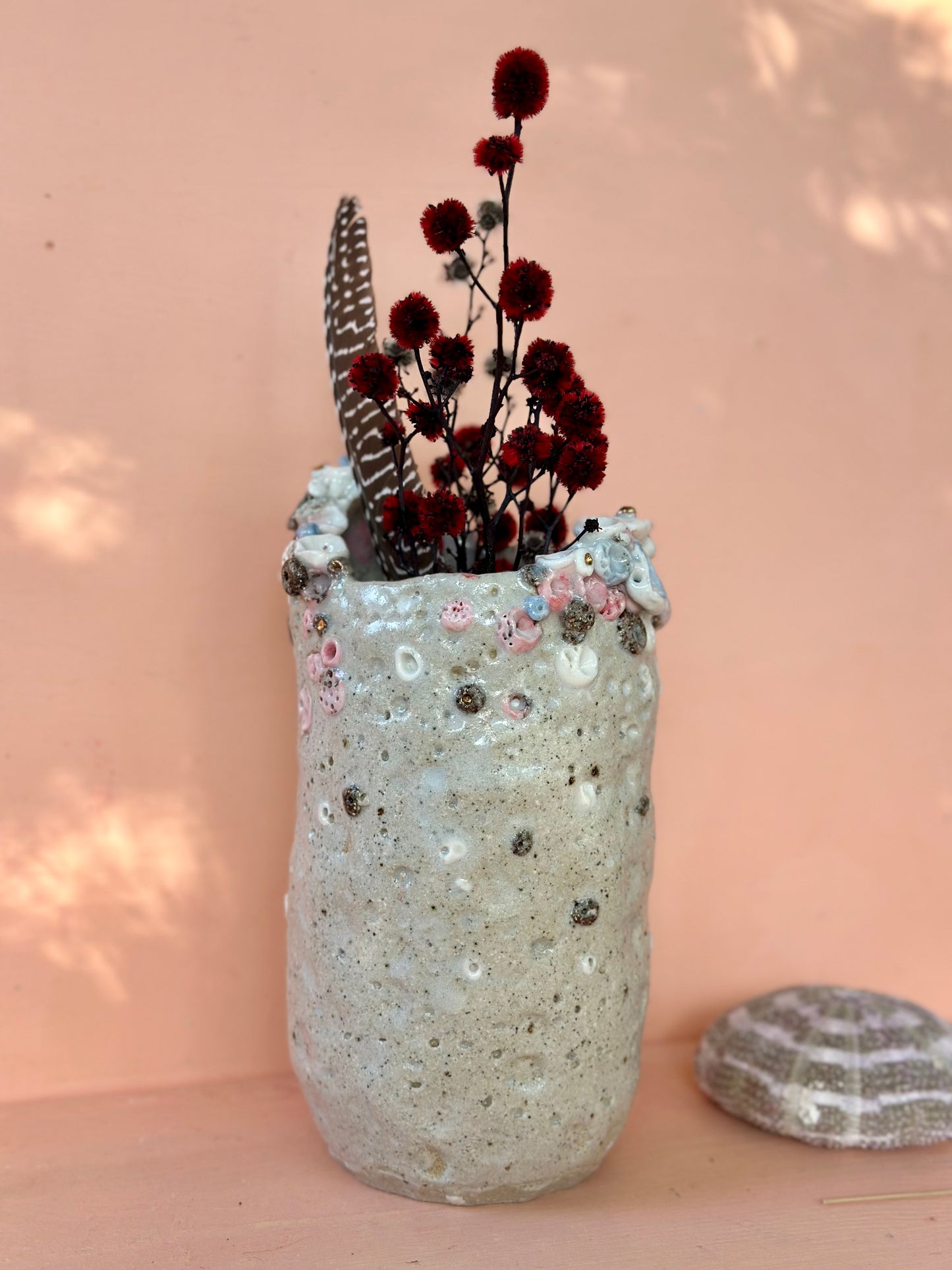 Hand Detailed Large Coral Porcelain Vase