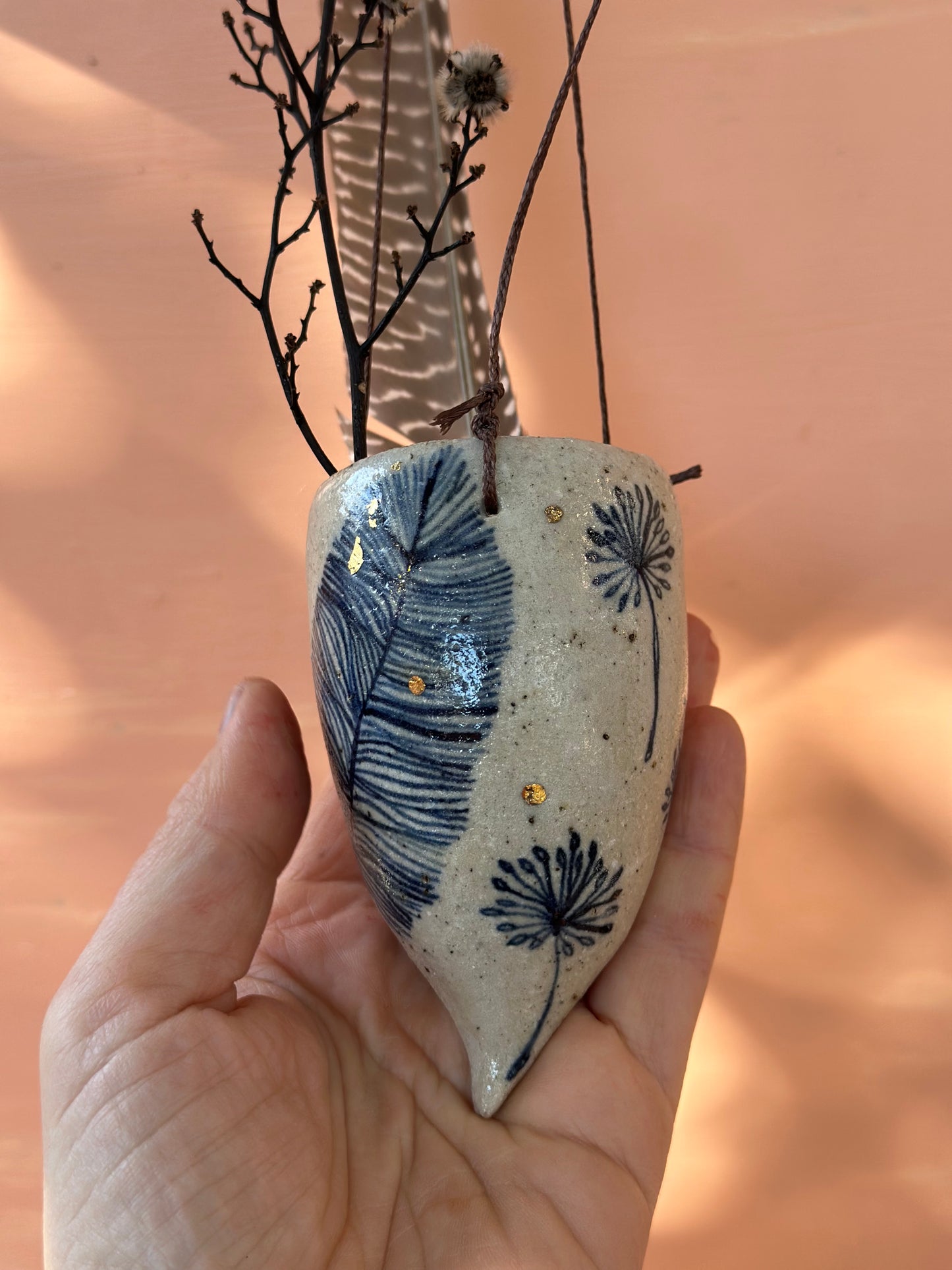 Hand painted ceramic hanging pod