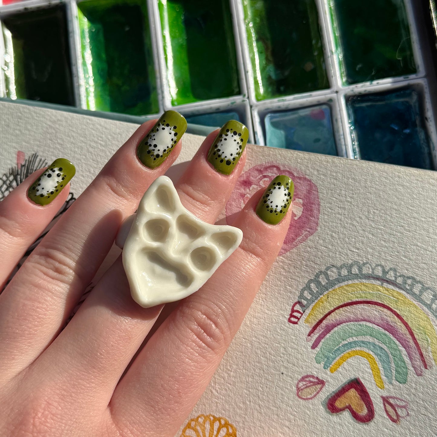 Cat Paint Palette Porcelain Ring size N