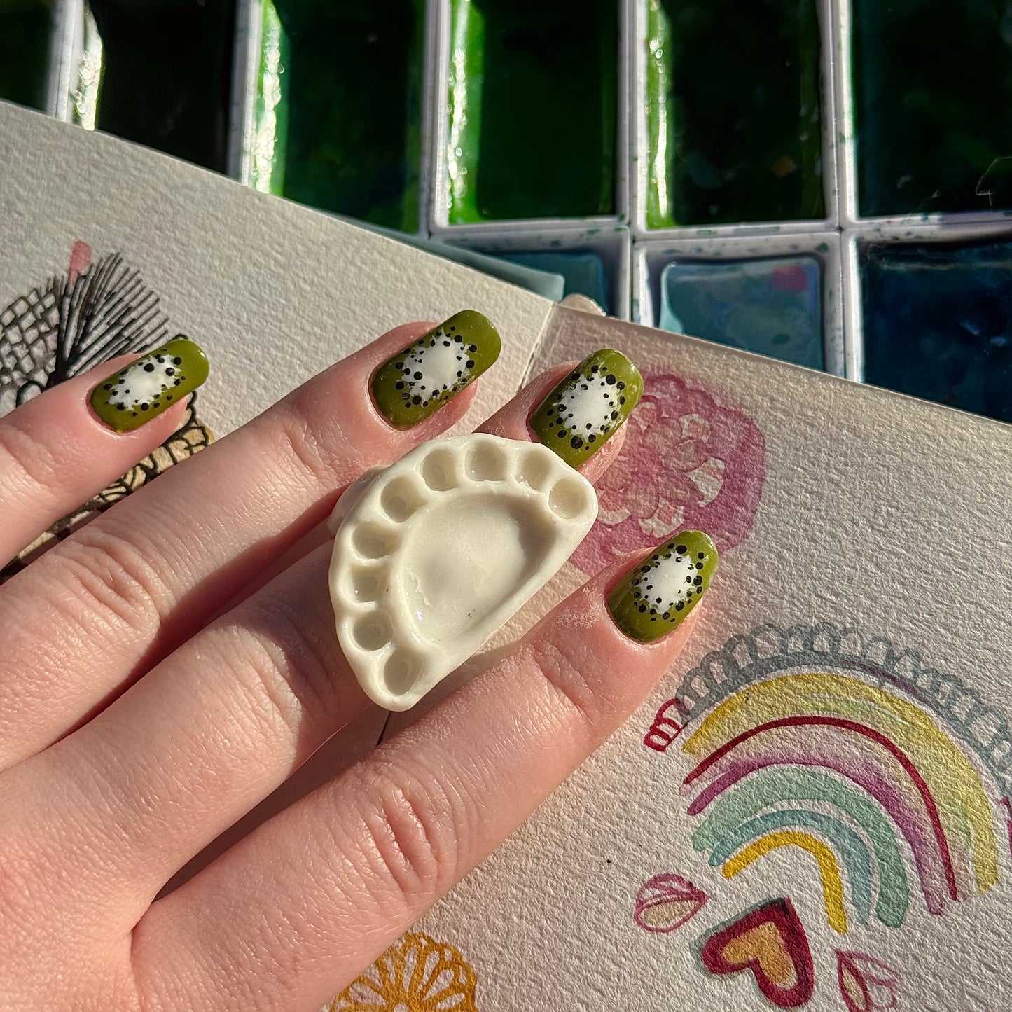 Crescent Paint Palette Porcelain Ring size J