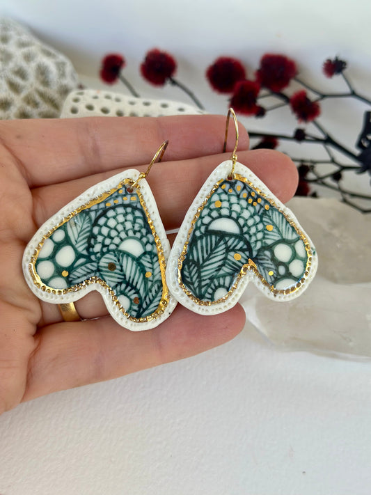 Hand Painted Porcelain Green ‘Seafoam’ Earrings