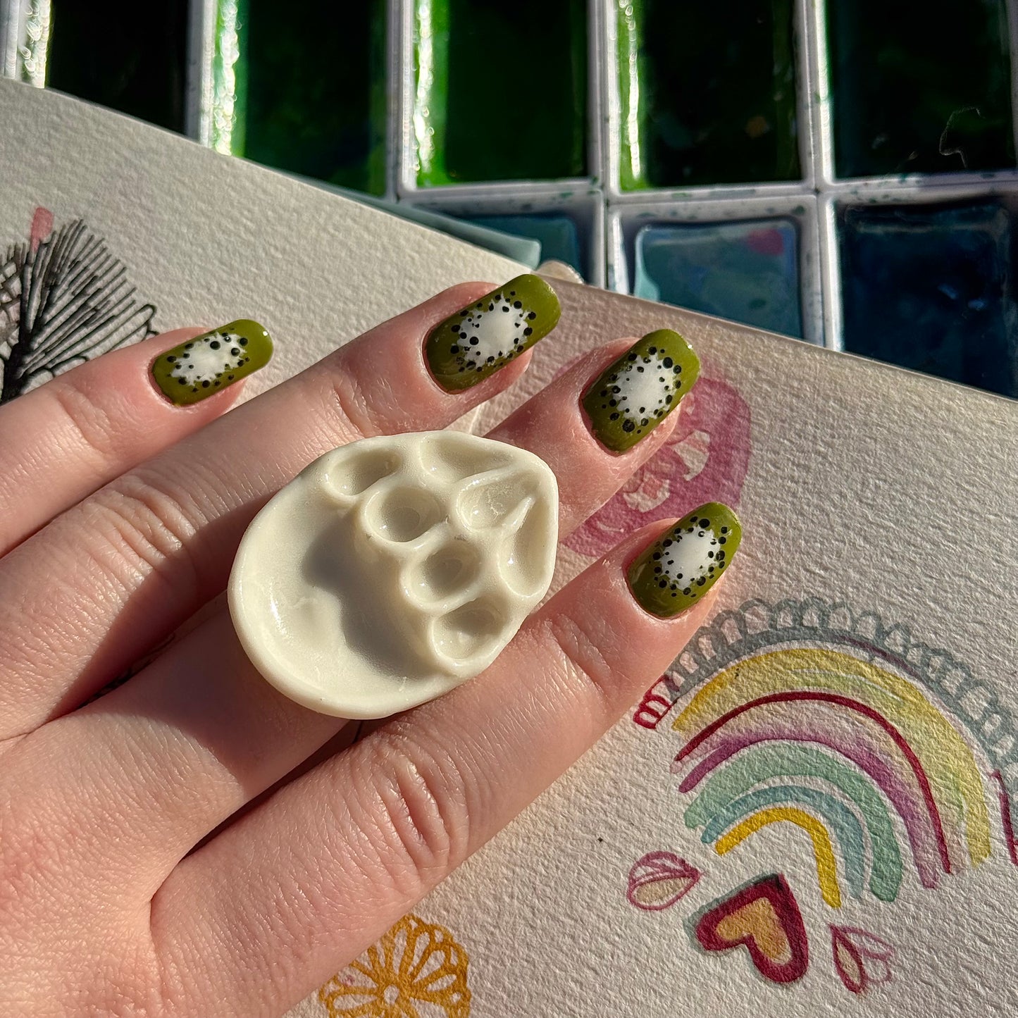Tear Drop Paint Palette Porcelain Ring size L