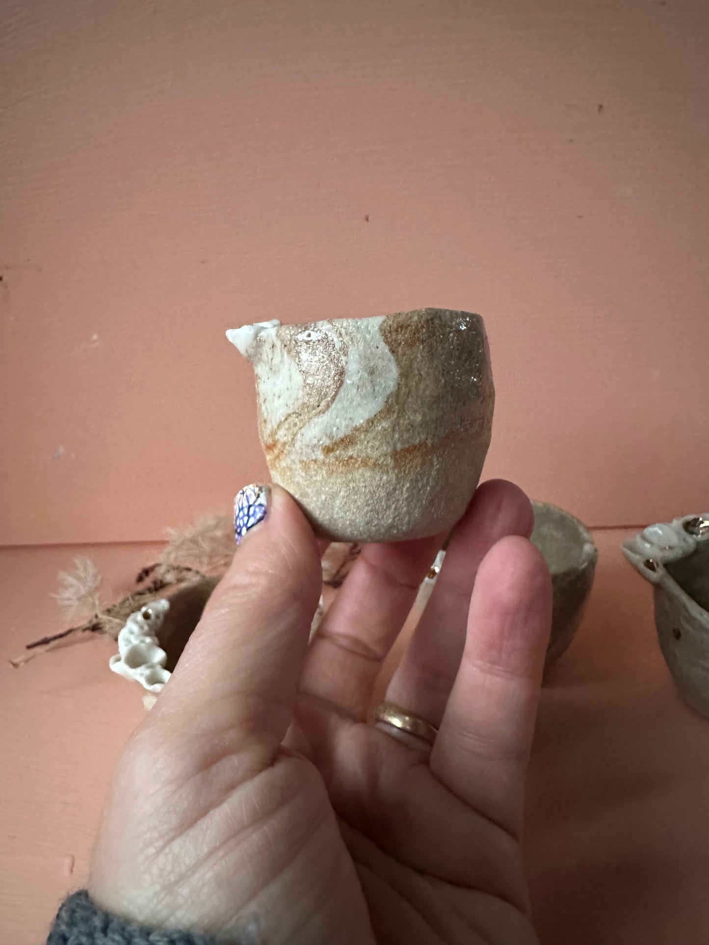 Mini ‘Coral’ mixed clay, hand texted one of a kind cup