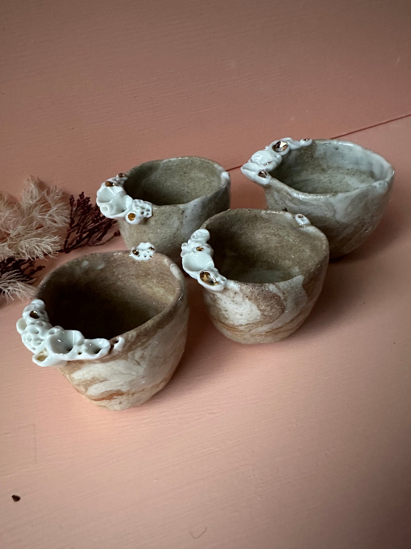 Mini ‘Coral’ mixed clay, hand texted one of a kind cup