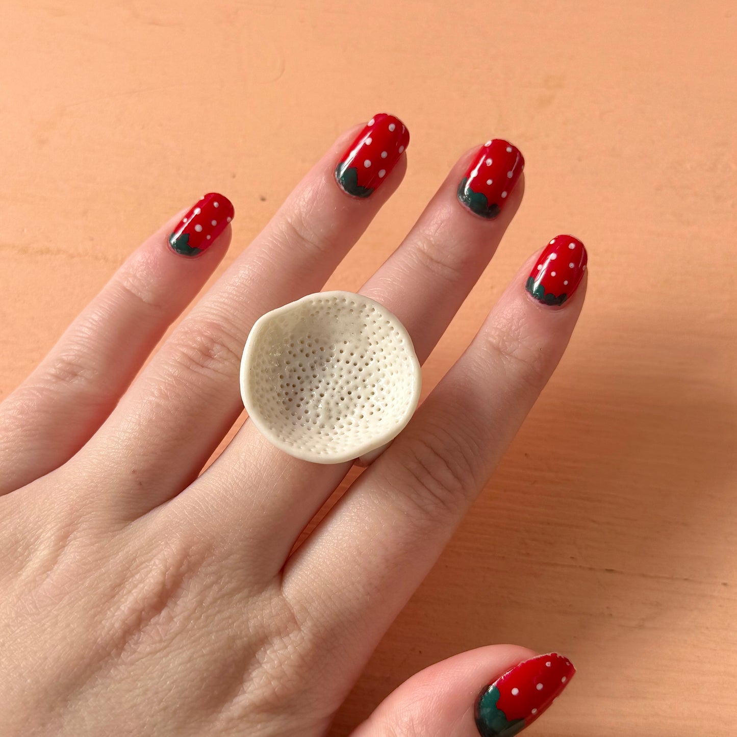 Hand Crafted White Coral Ring size O