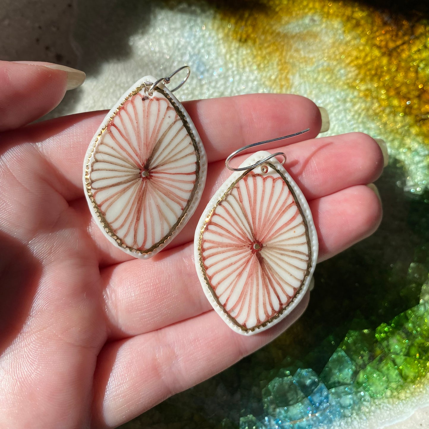 Porcelain Flower Earrings With Gold Lustre Detail