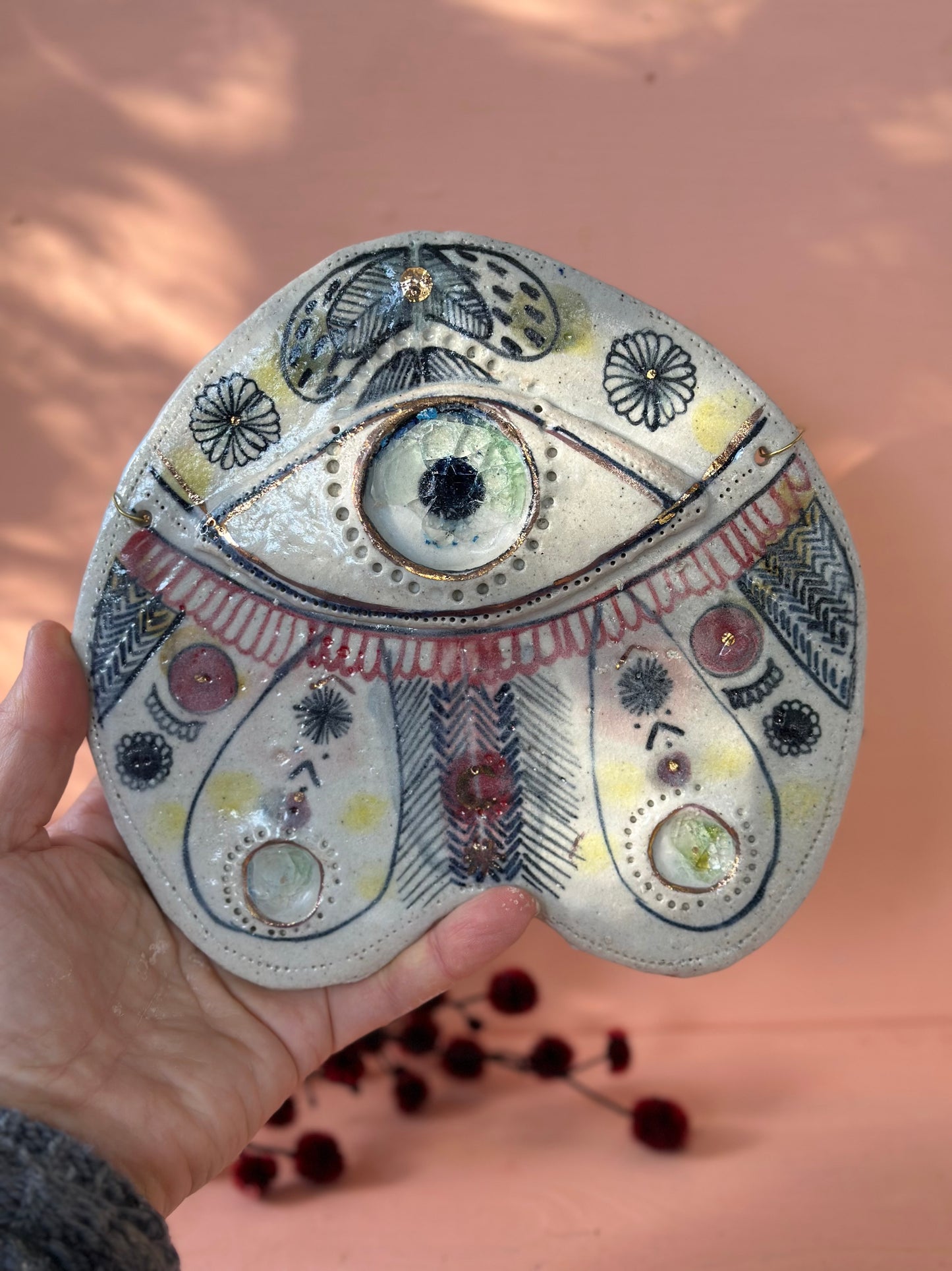 ‘Moth’ porcelain wall piece, with gold lustre detail