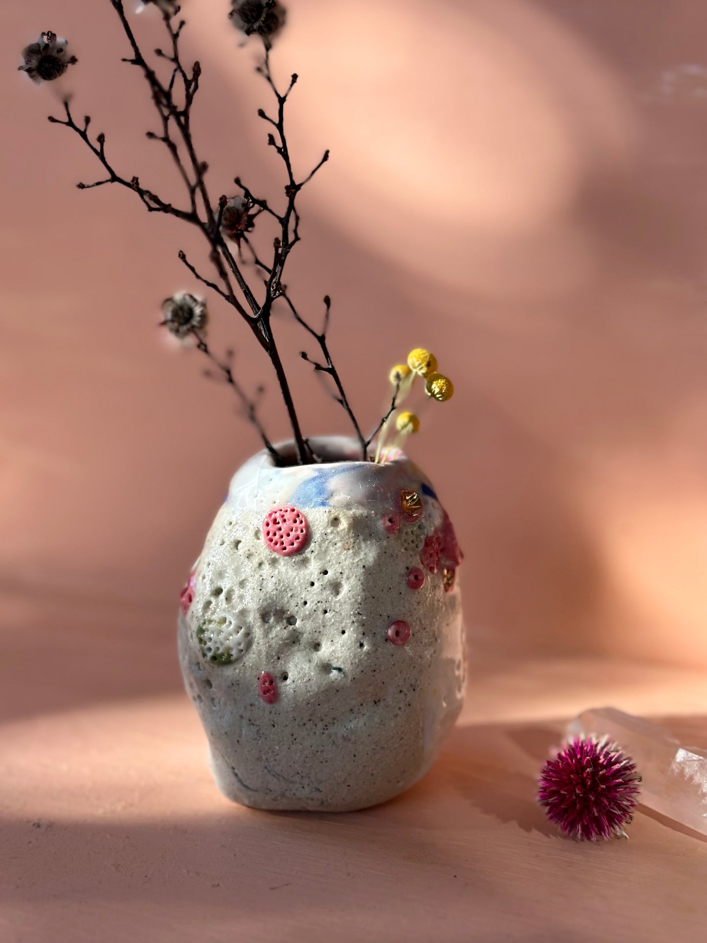 Hand Detailed Coral Porcelain Vase
