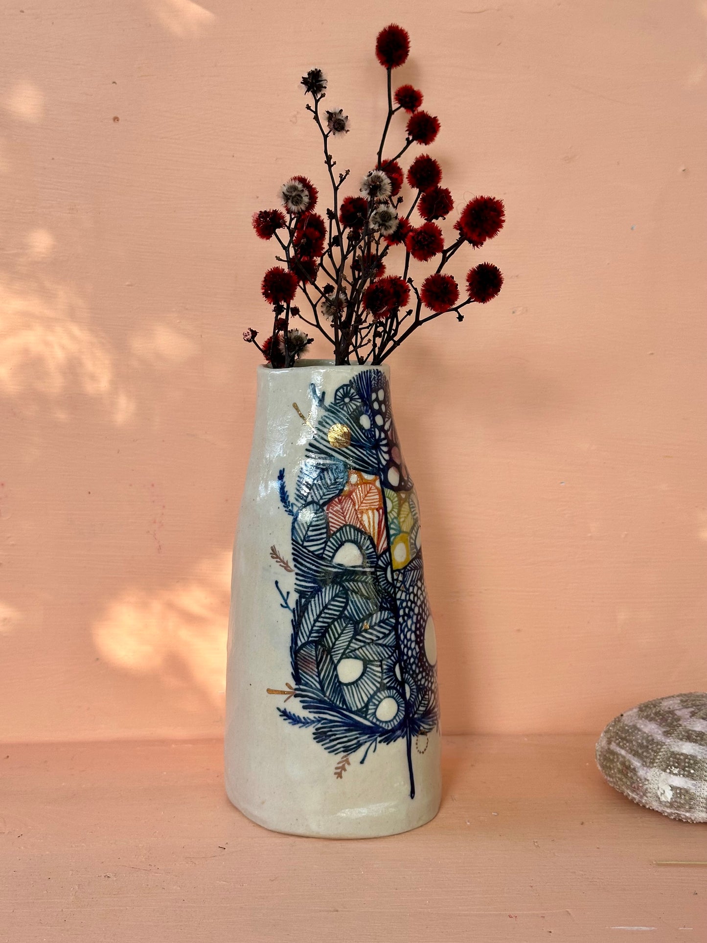 Hand painted porcelain ‘feather’ vase