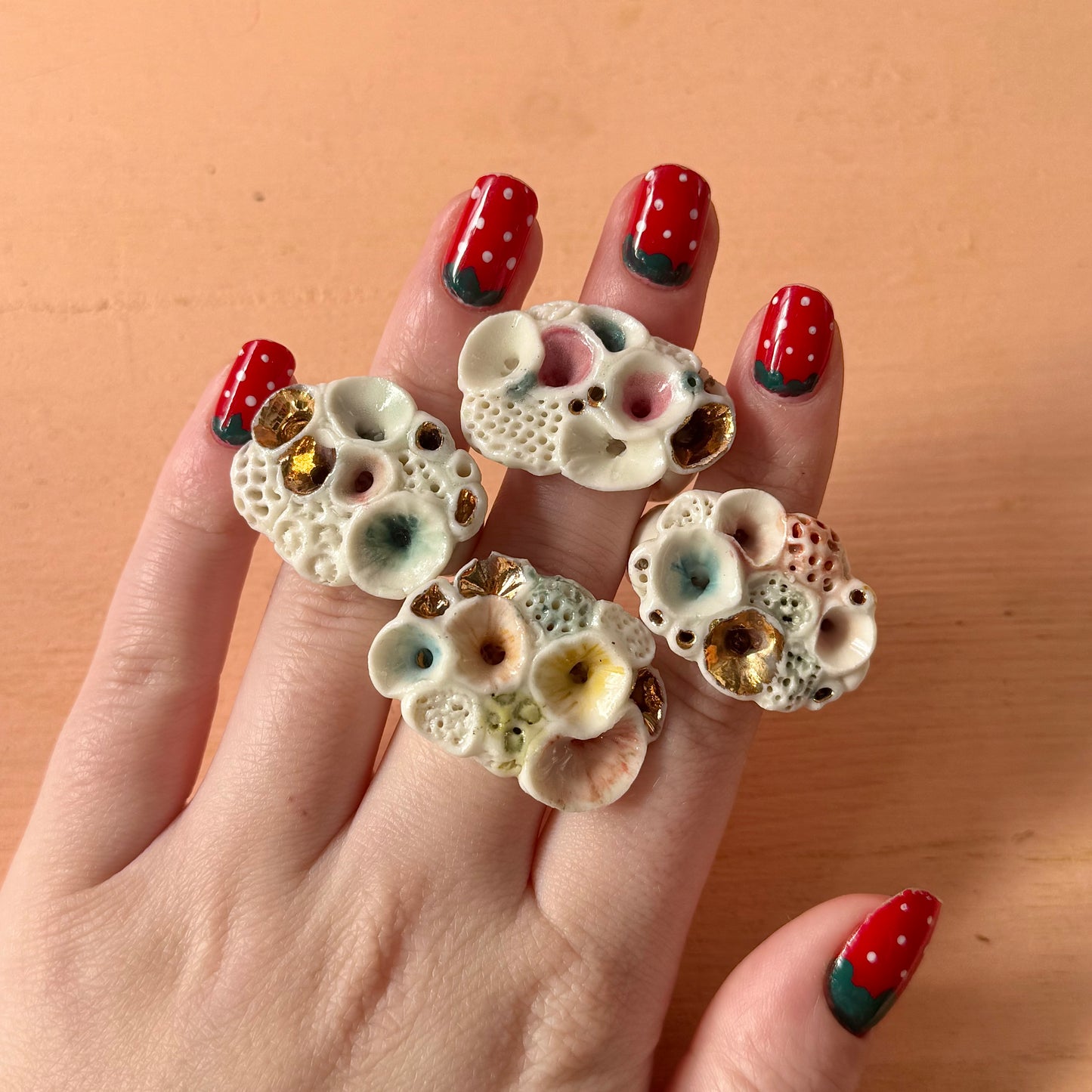 One Watercolour Porcelain ‘Rock Coral’ Ring (Choose a Size)
