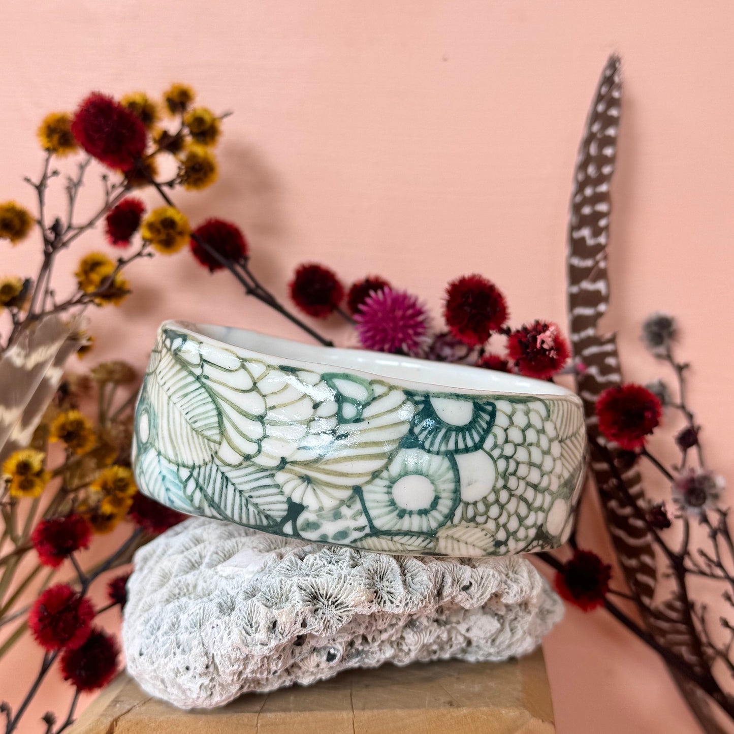 Large Hand Detailed Porcelain Bangle