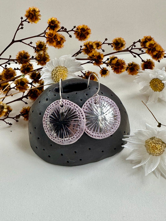 Purple with silver ‘star' porcelain earrings