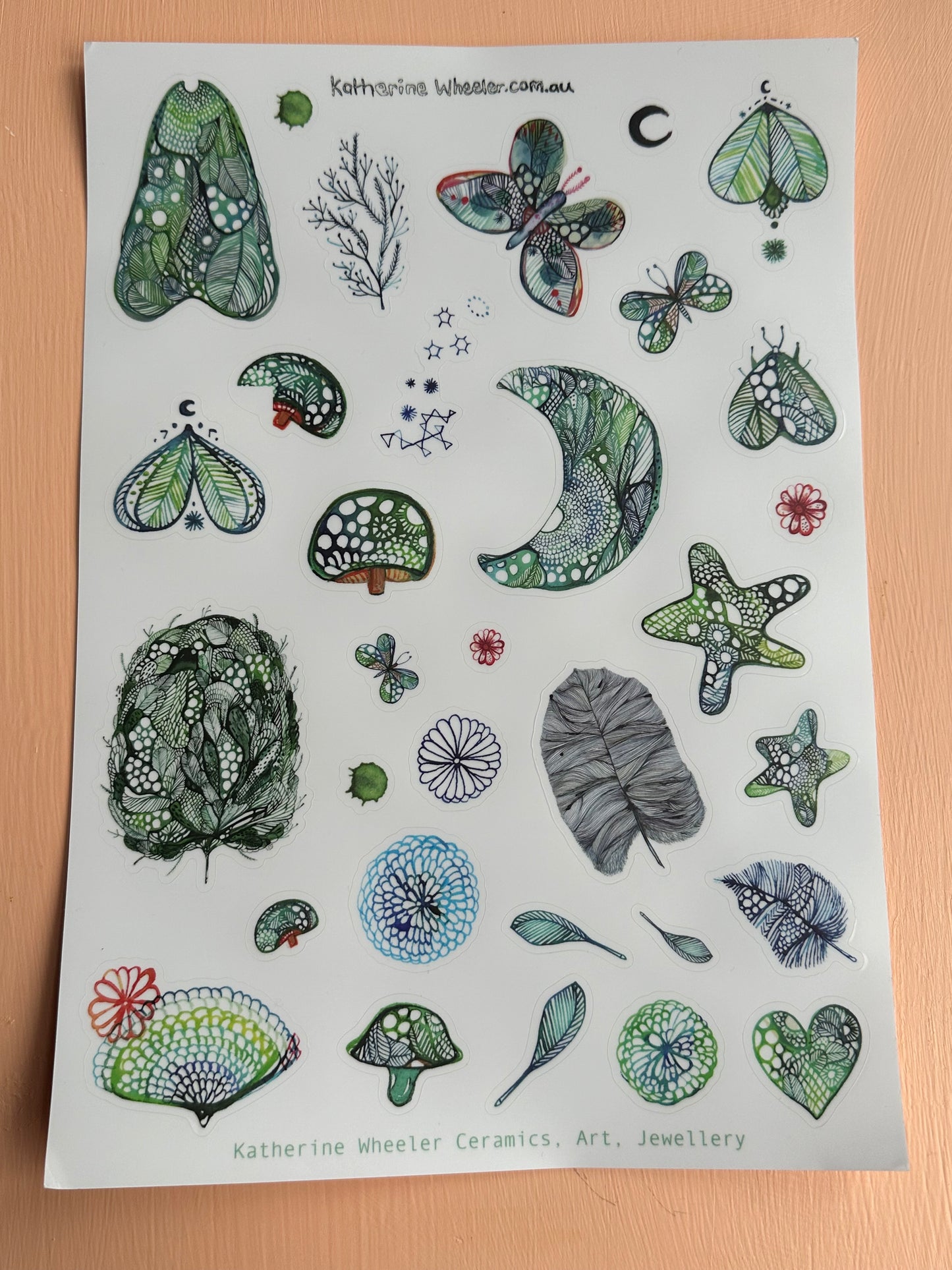 Sticker sheet, ‘Greens’ A4 transparent