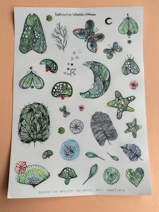 Sticker sheet, ‘Greens’ A4 transparent