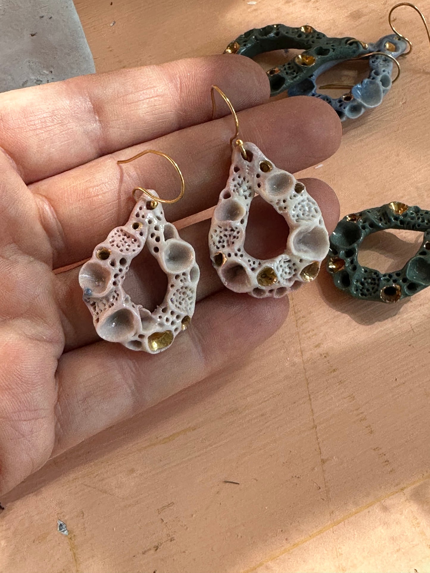 One pair of ‘rock coral’ porcelain earrings
