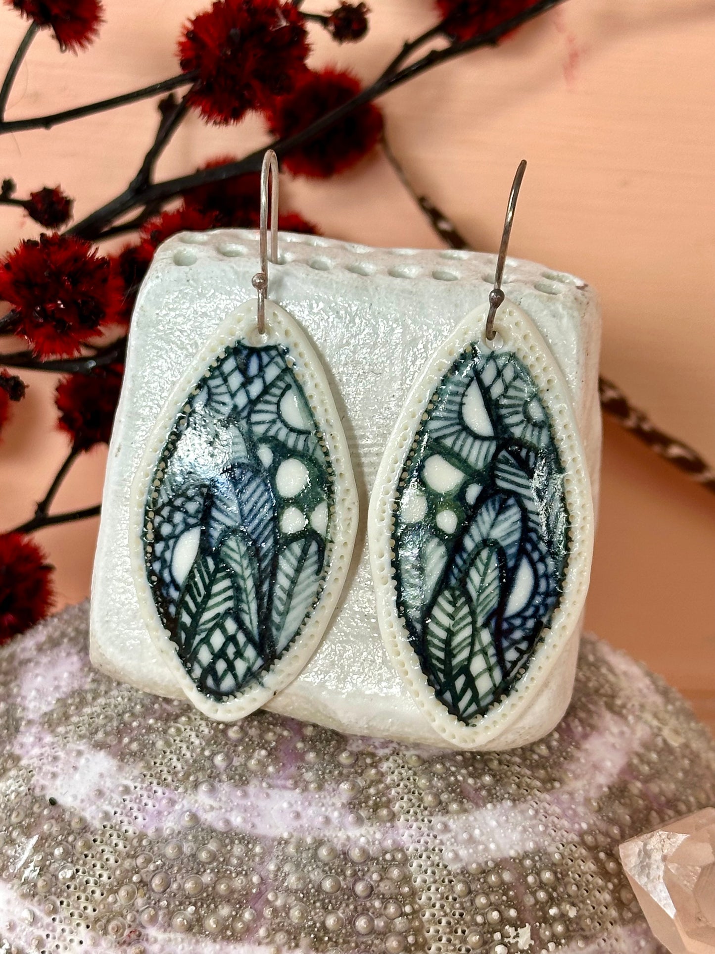 Hand Painted ‘seafoam’ Porcelain Earrings
