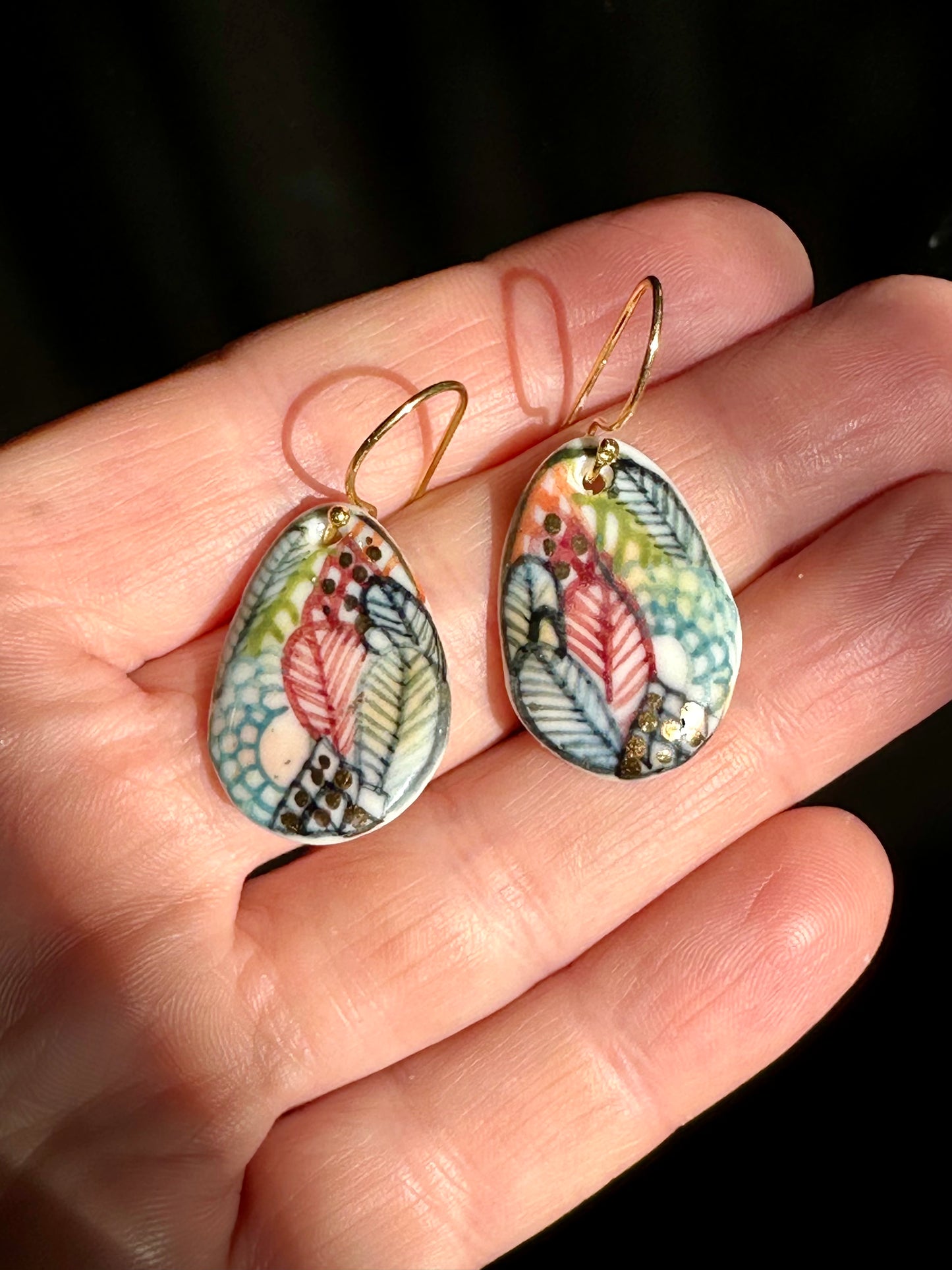 Coloured Porcelain hand painted earrings