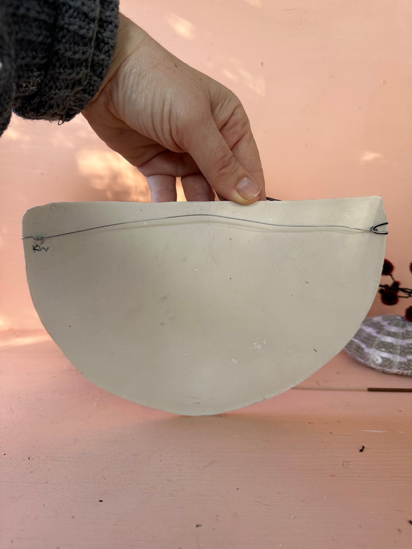 ‘Indigo Seafoam’ crescent porcelain wall piece