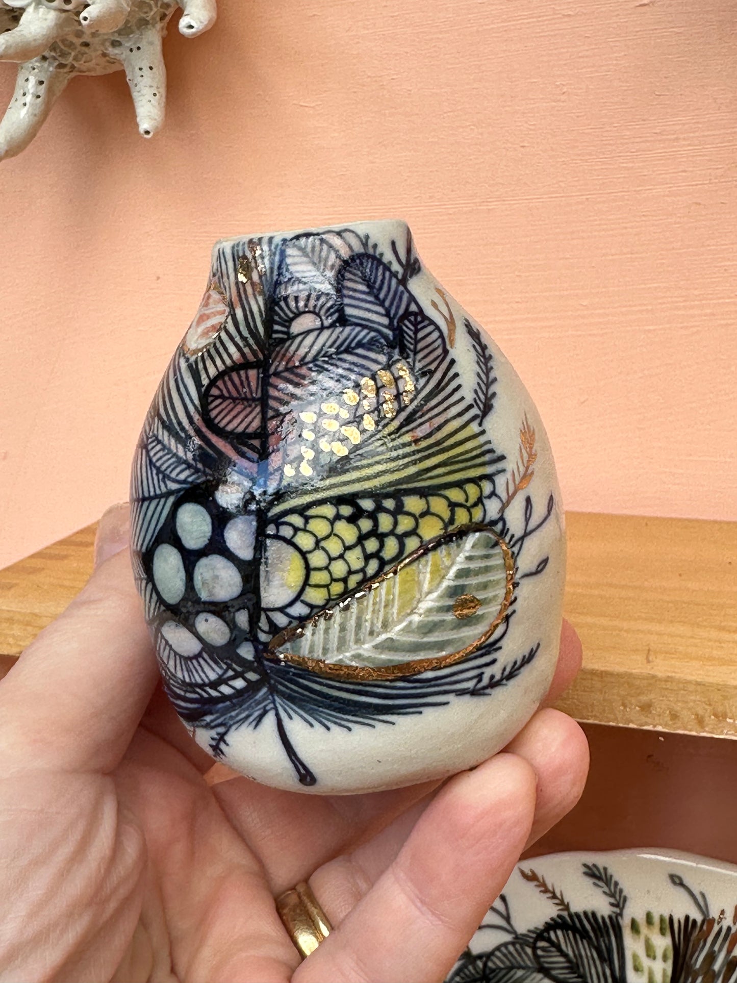 Hand painted porcelain  ‘feather’ vase