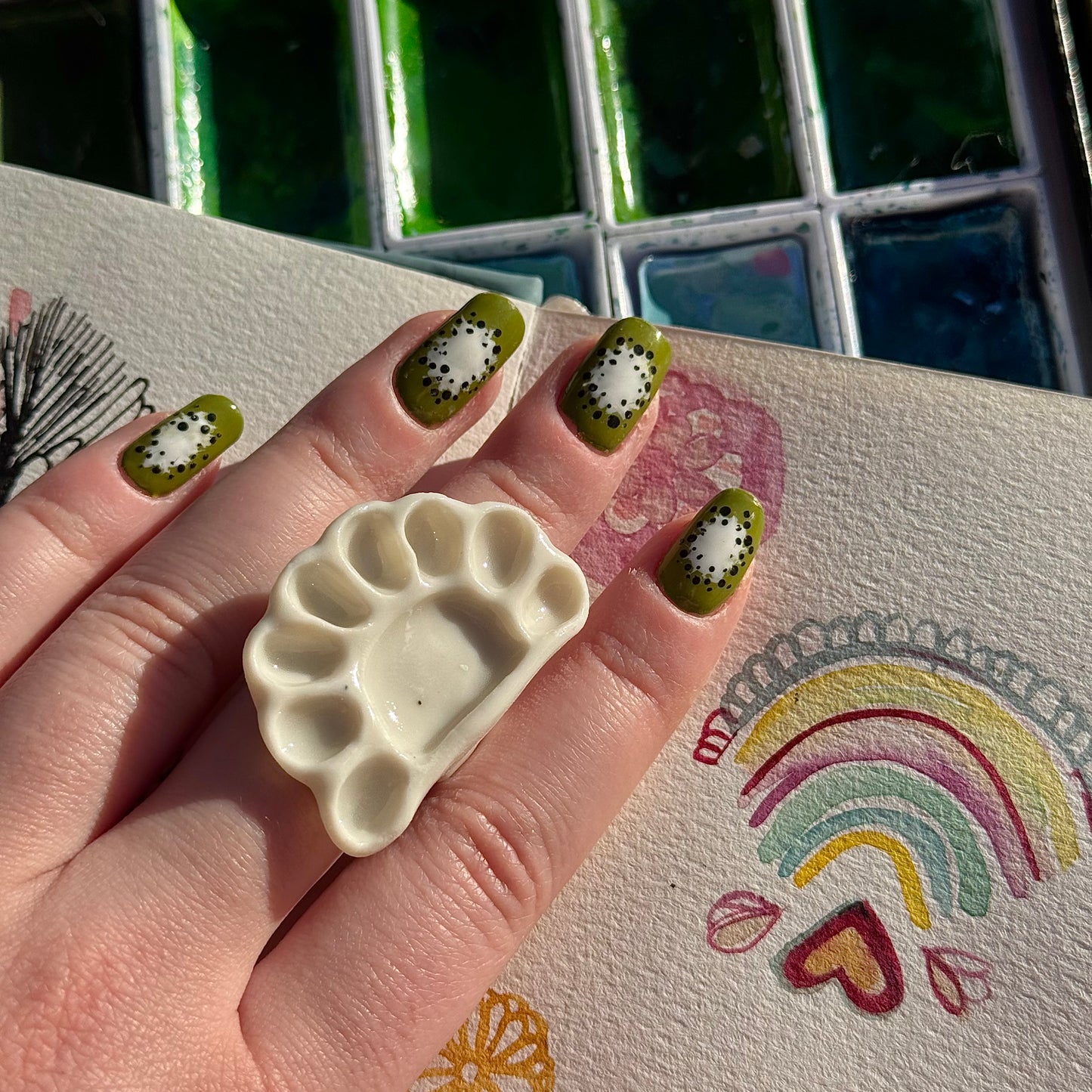 Crescent Paint Palette Porcelain Ring size K