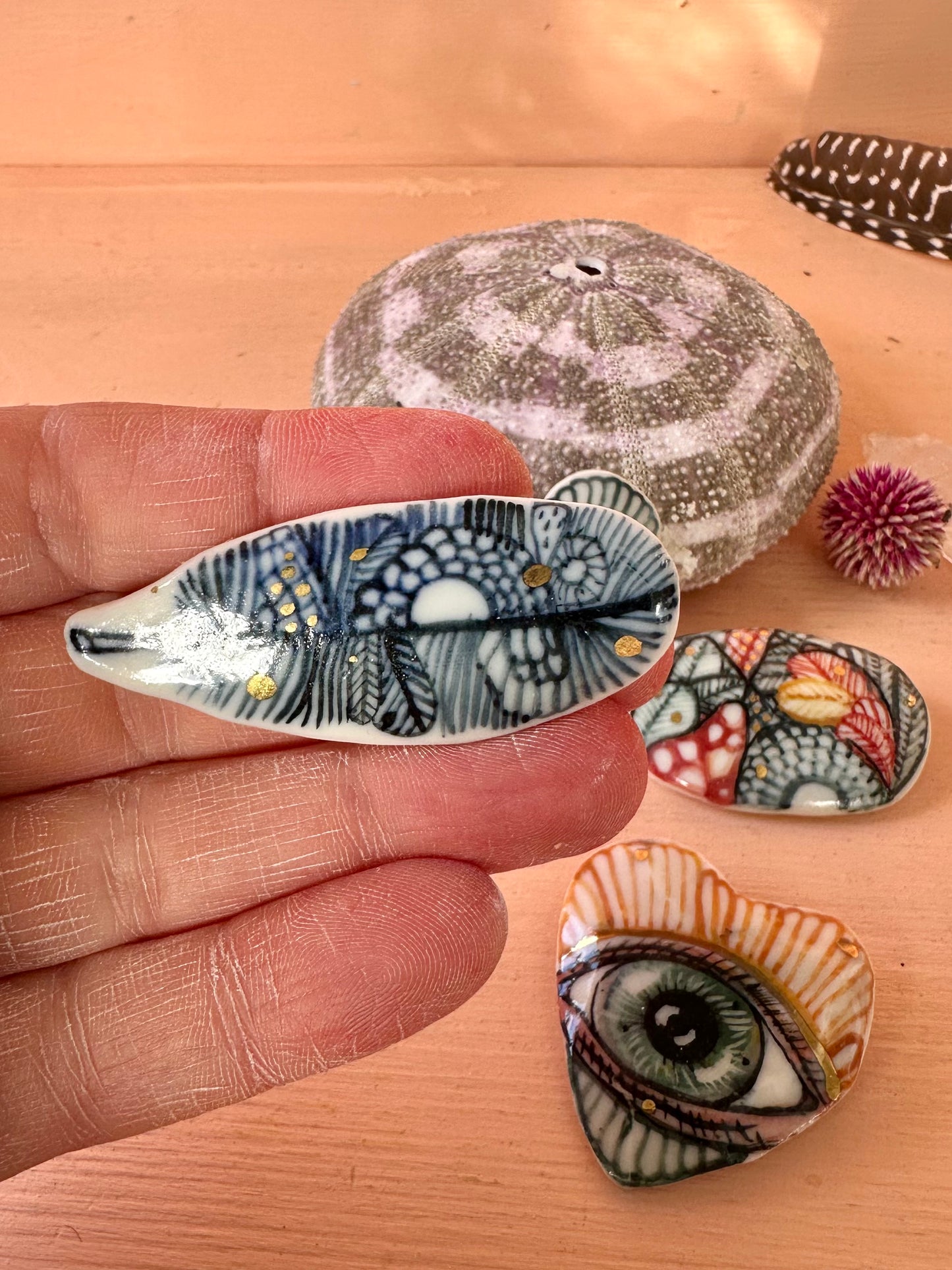 handpainted porcelain/ ceramic brooch, choose one