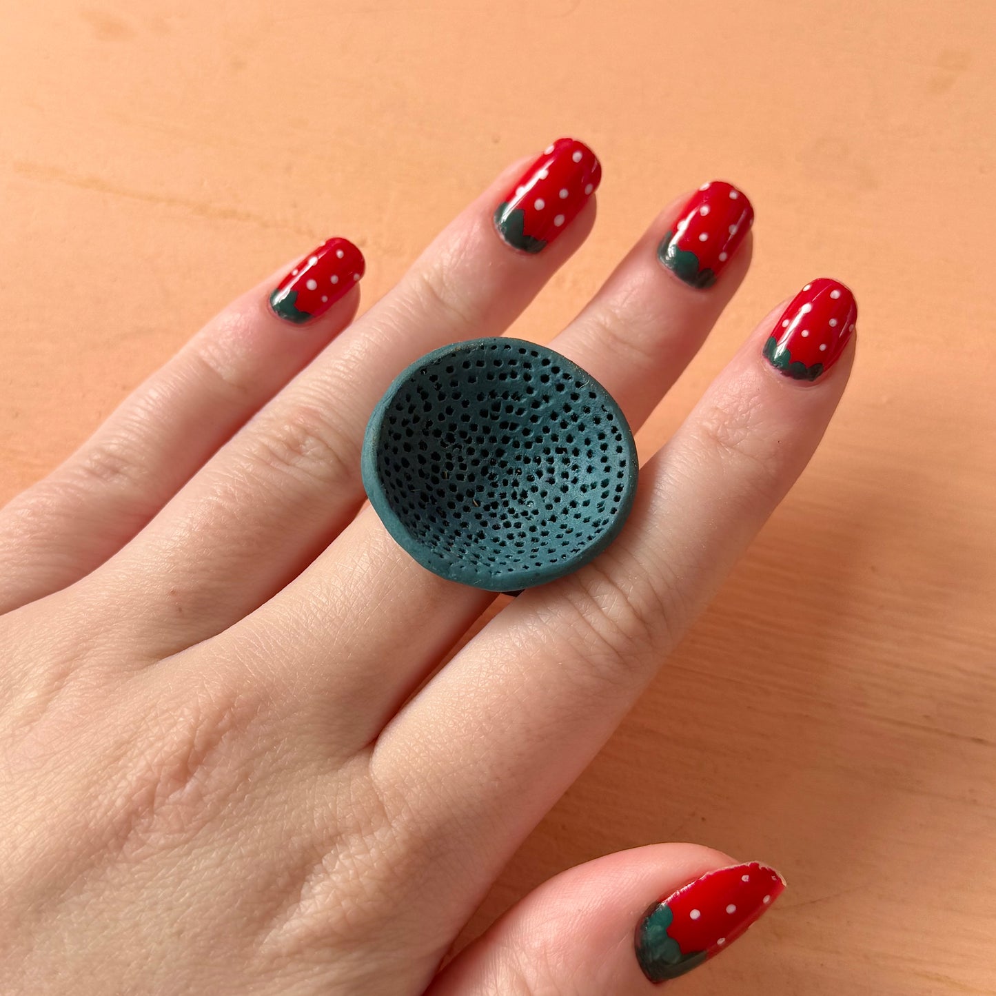 Hand Crafted Green Toned Coral Ring size M