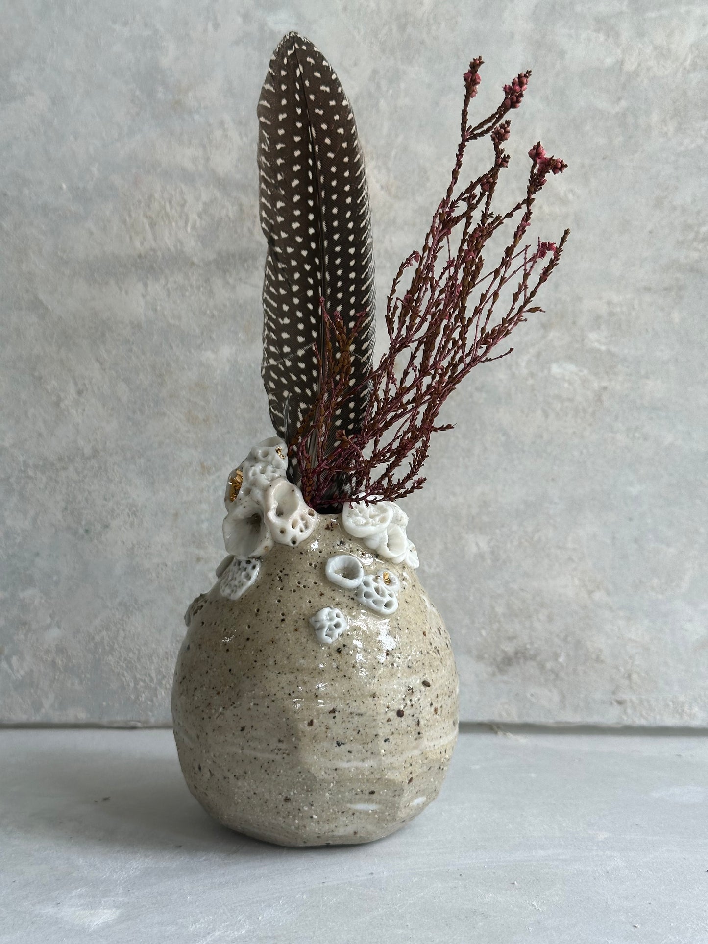 Hand Detailed ‘Coral’ stoneware and pocain Vase