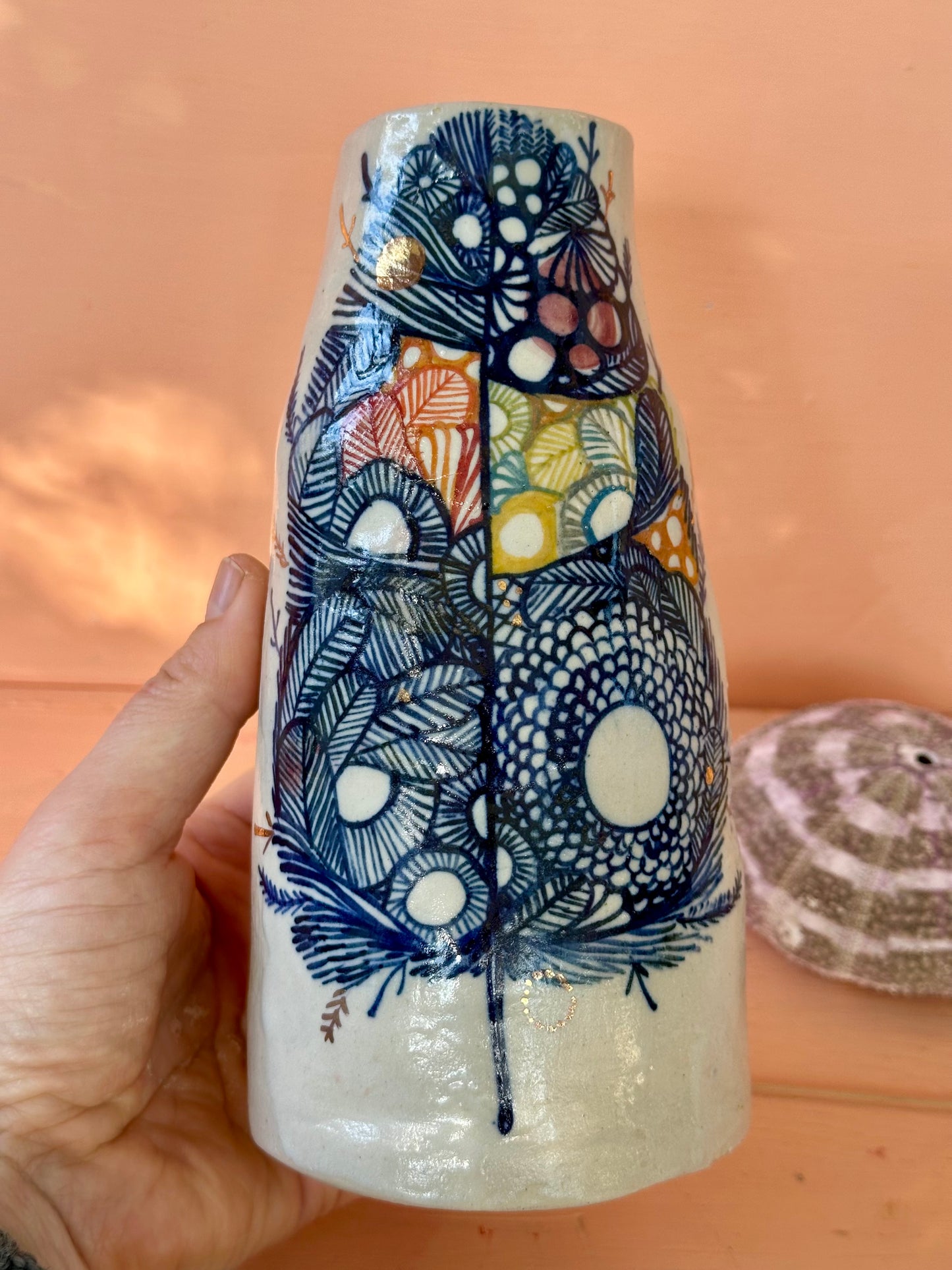 Hand painted porcelain ‘feather’ vase