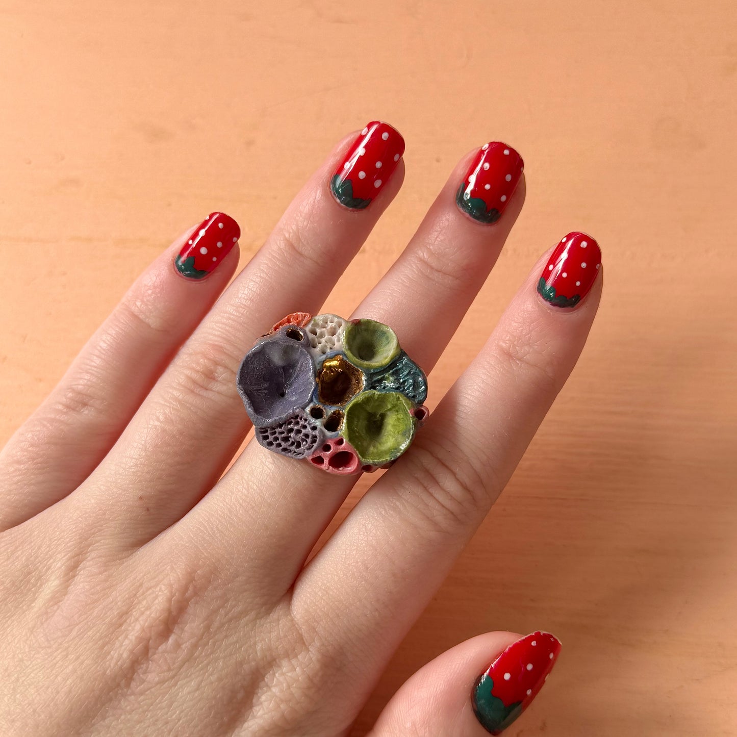 Hand Crafted Rock Coral Ring size N