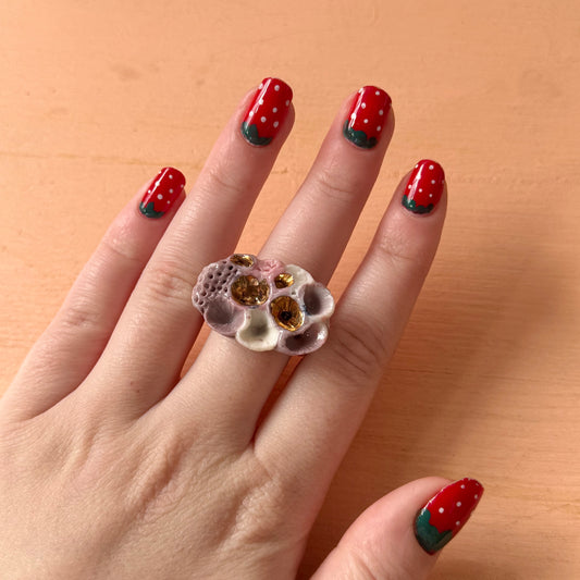 Hand Crafted Rock Coral Ring size Q