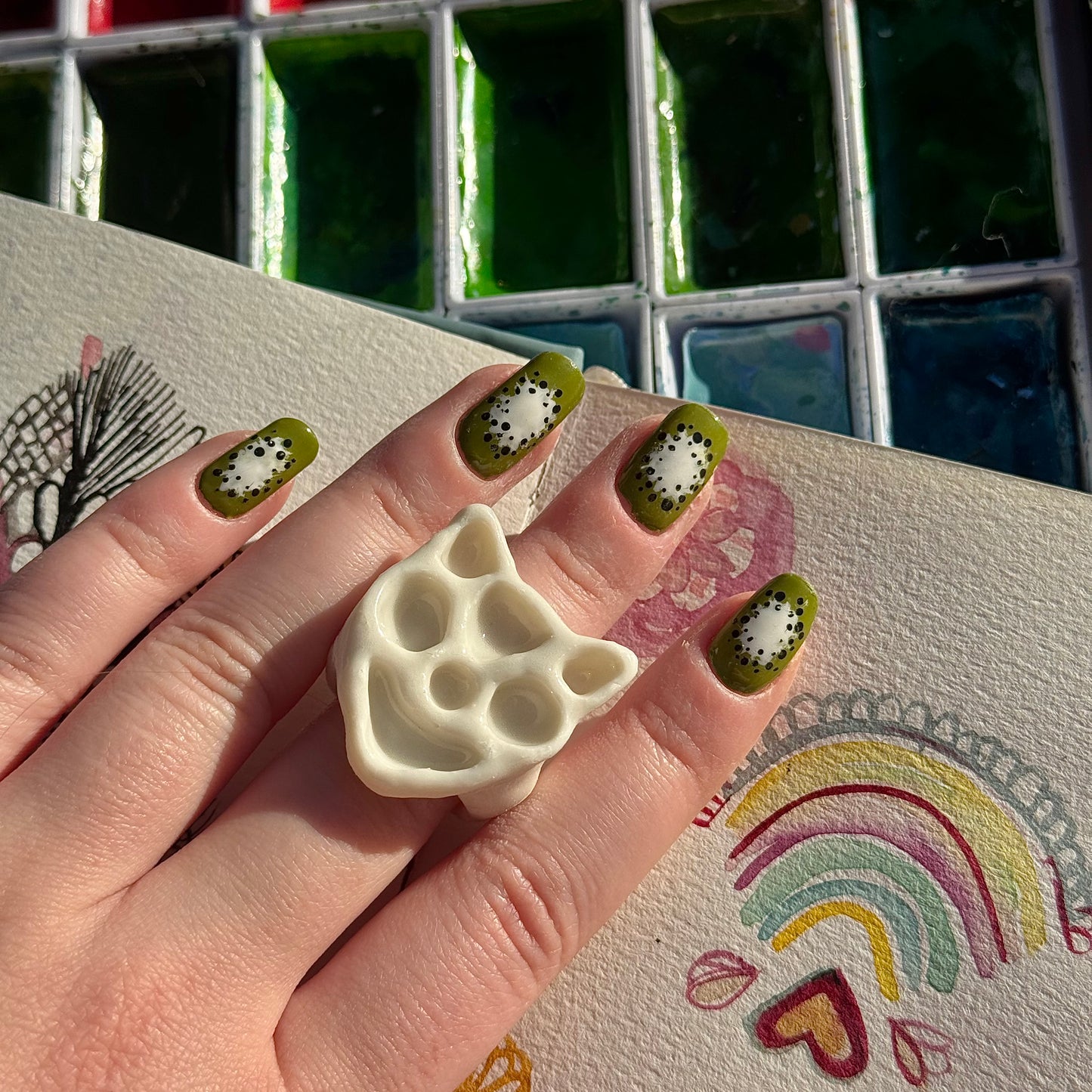 Cat Paint Palette Porcelain Ring size P