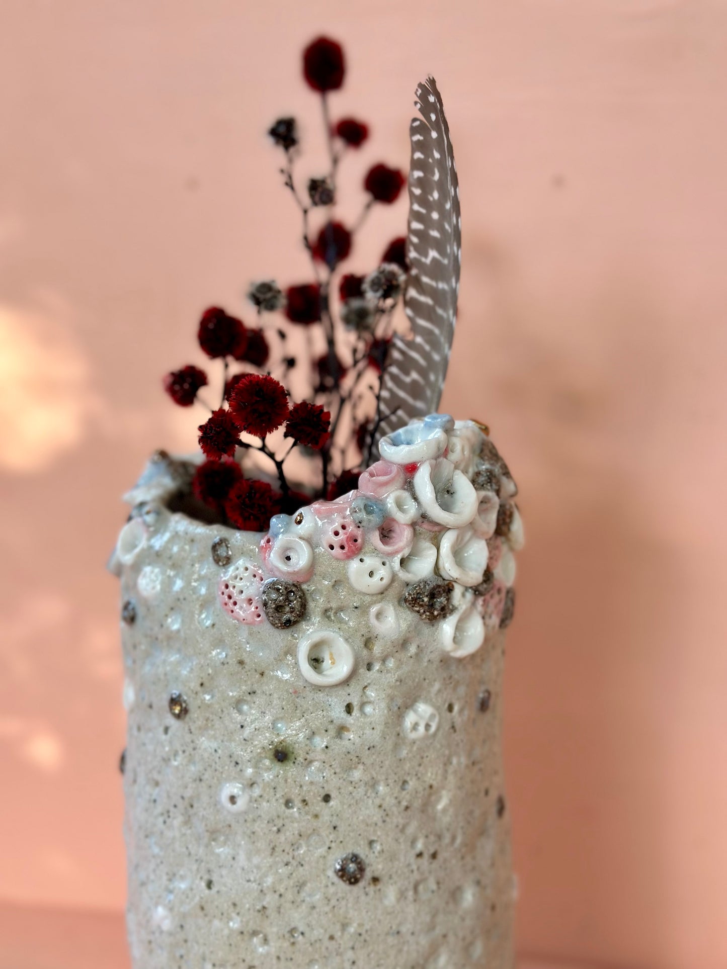 Hand Detailed Large Coral Porcelain Vase