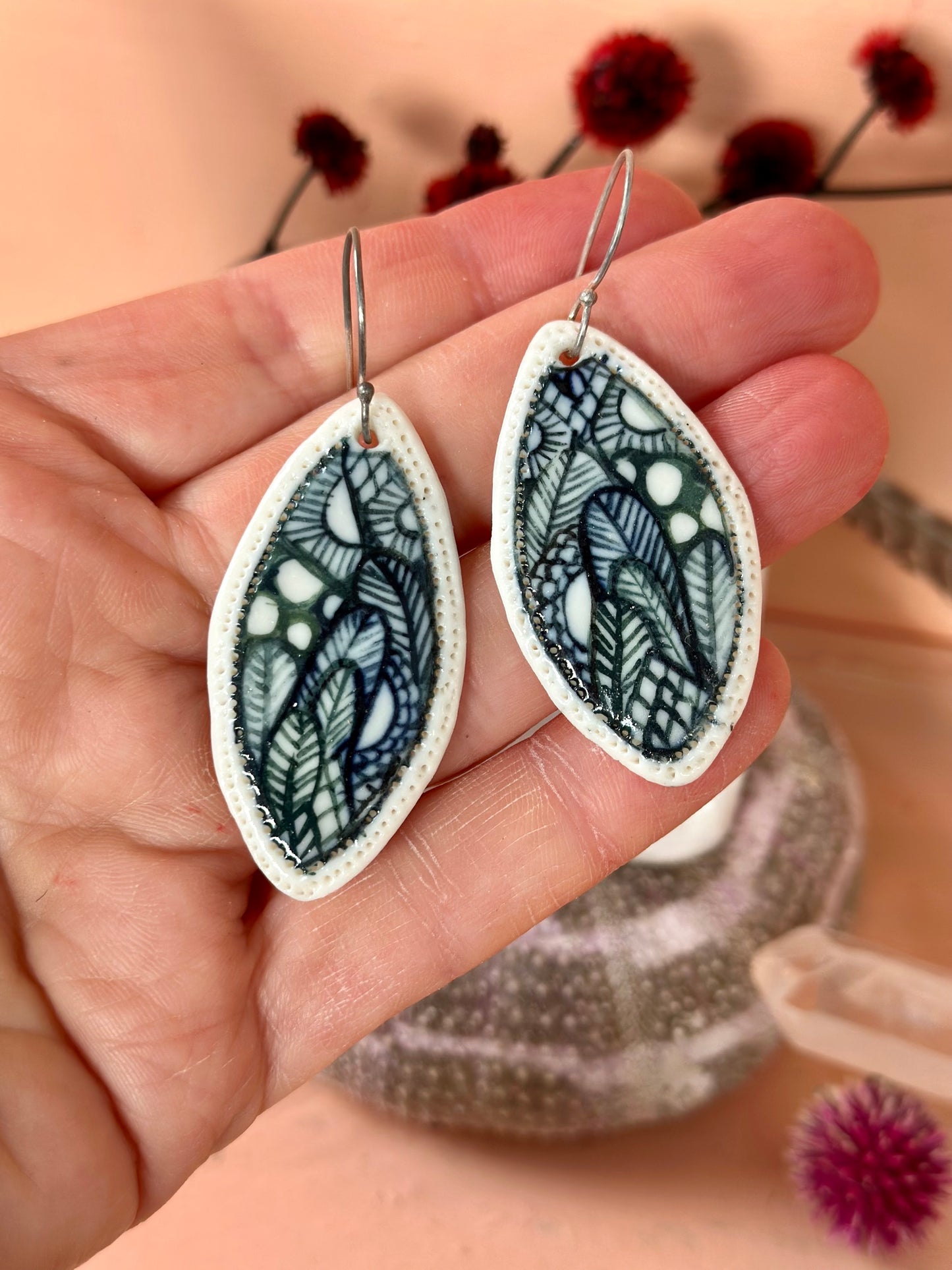 Hand Painted ‘seafoam’ Porcelain Earrings