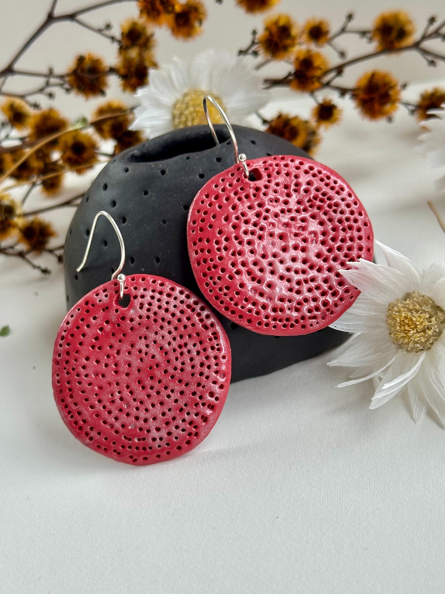 Fuschia porcelain ‘Coral Dot’ Earrings