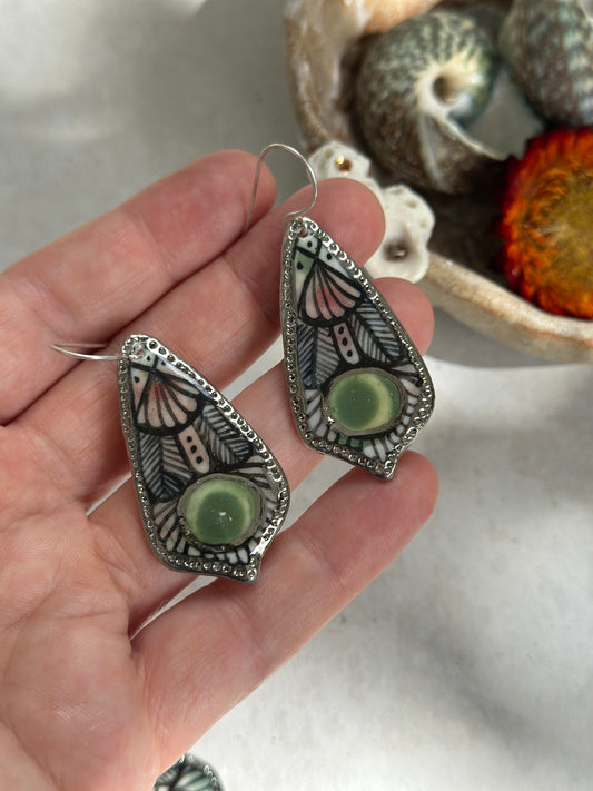 Hand Painted Porcelain Earrings Green