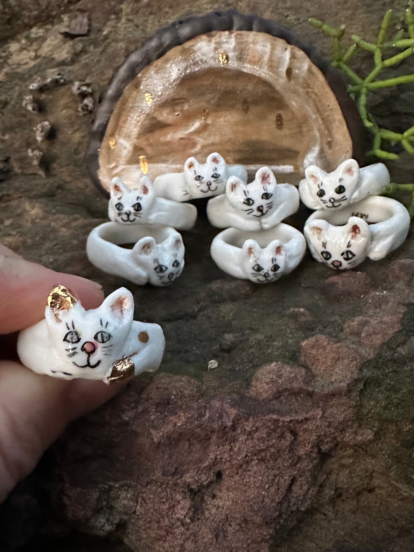 Hand made porcelain ‘cat’ ring, choose a size