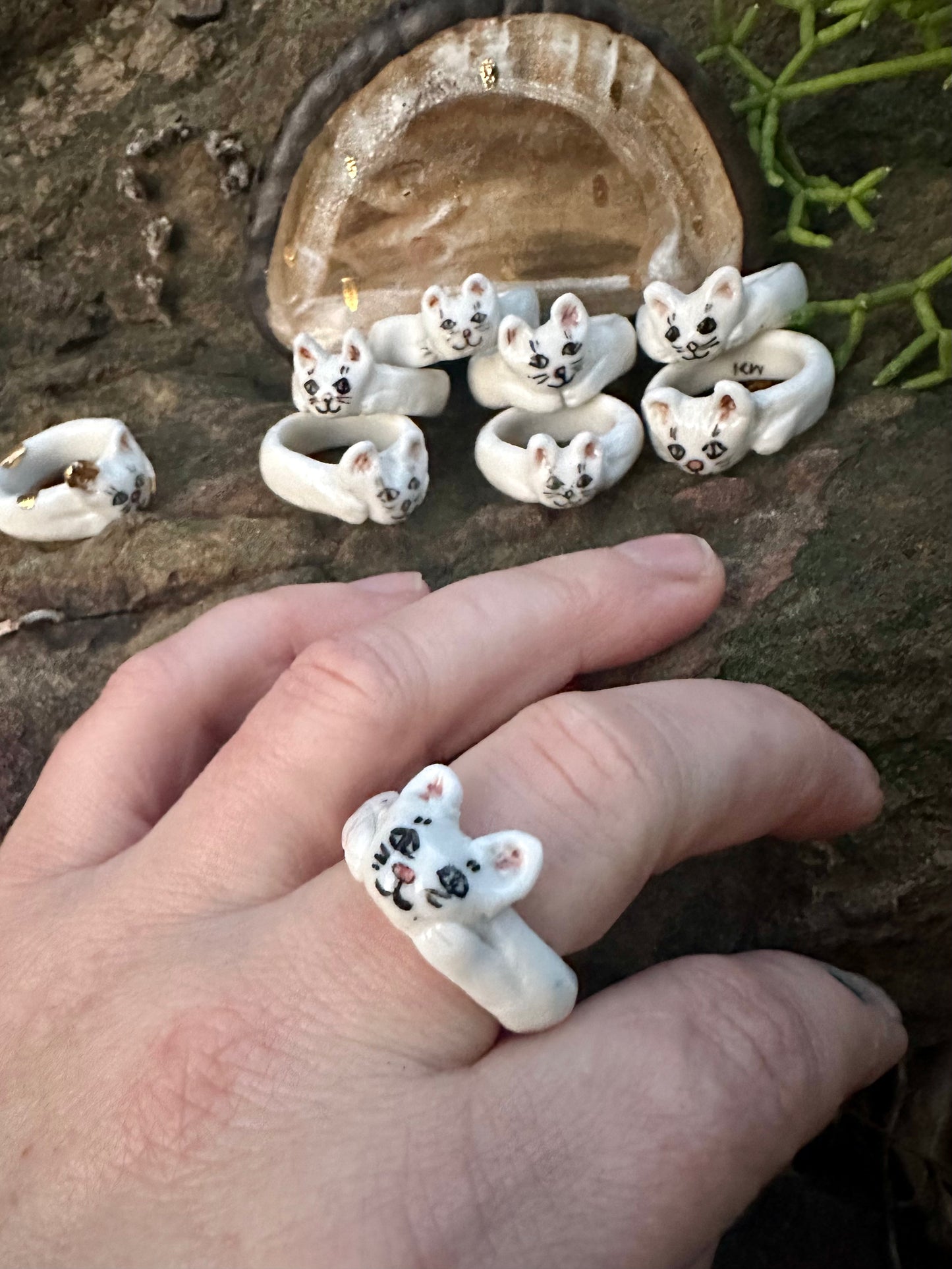 Hand made porcelain ‘cat’ ring, choose a size
