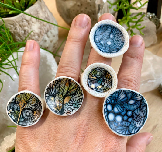 Hand painted porcelain ring- choose one