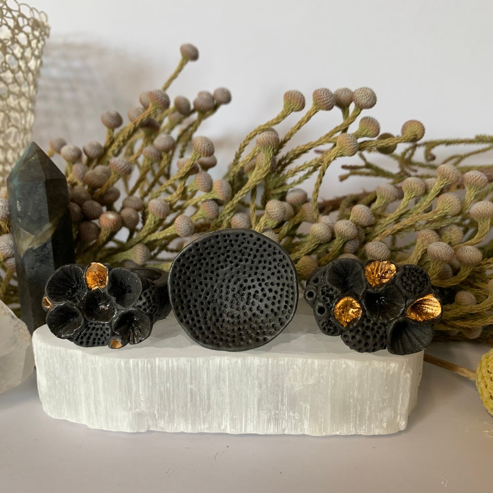 Black porcelain ‘rock coral’ rings (x large sizes)