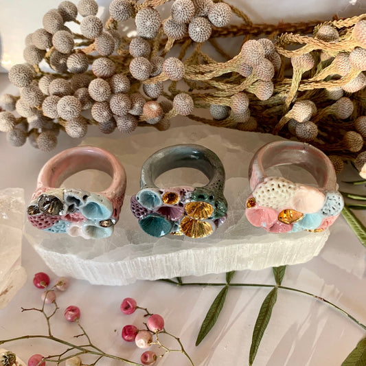 Coloured porcelain ‘rock coral’ ring, choose your size