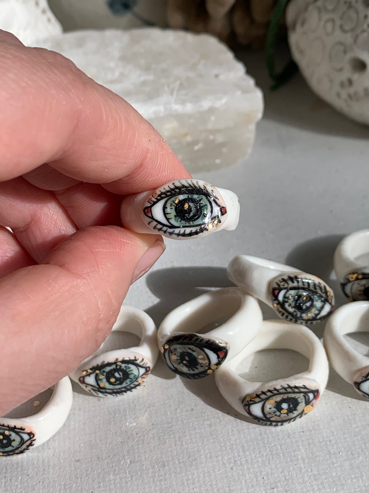 Hand painted porcelain ‘the protective eye’ ring, choose a size