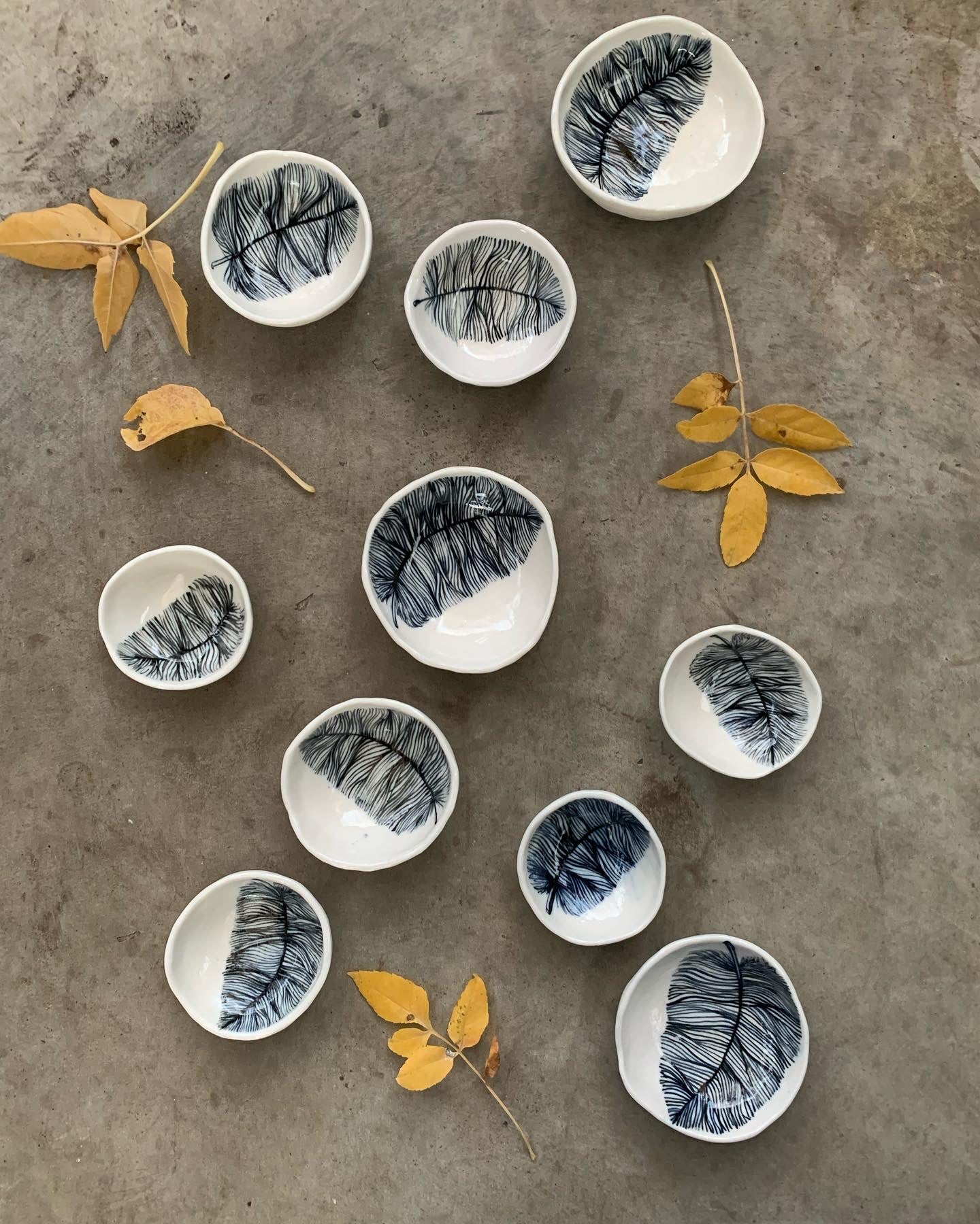 Hand Painted Small ‘feather’ Bowl /trinket dish