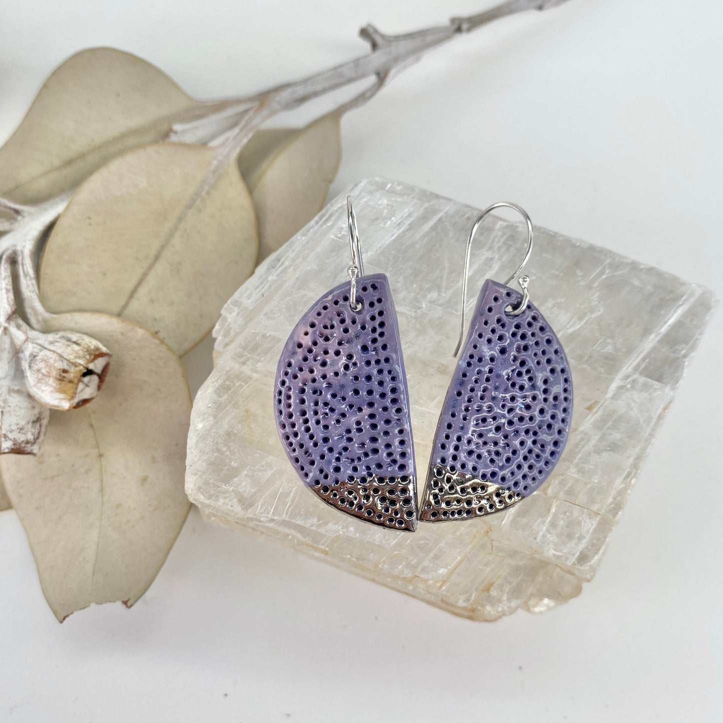 Purple Coral Dot Porcelain Earrings