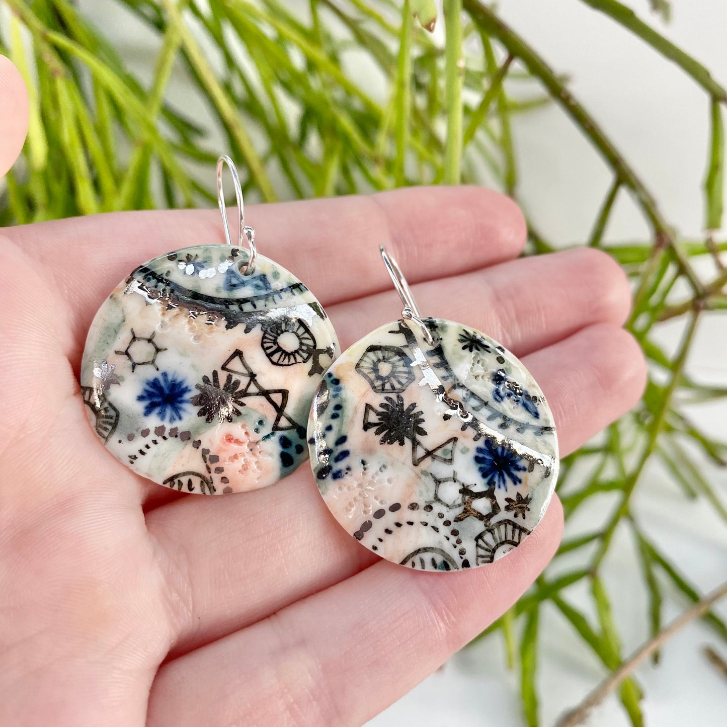 ‘Stars and Cells’ Porcelain Earrings With Silver Detail