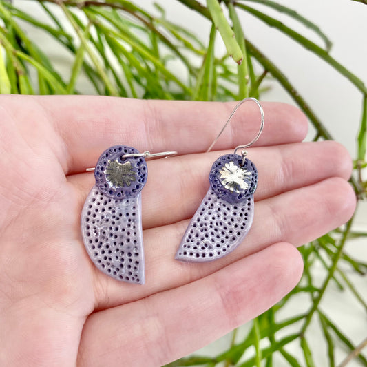 Coral Dot Crescent Porcelain Earrings