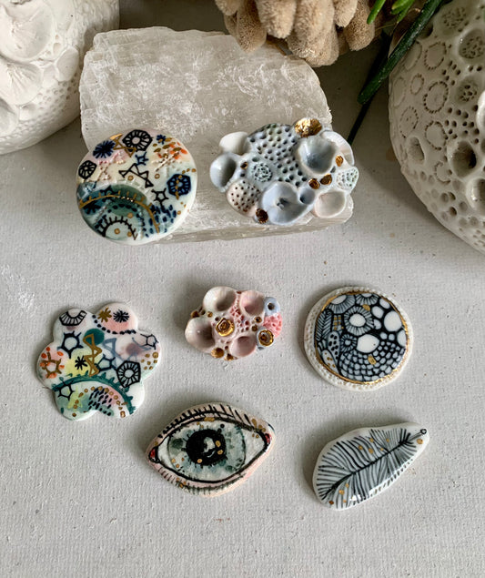 handpainted porcelain/ ceramic brooch, choose one