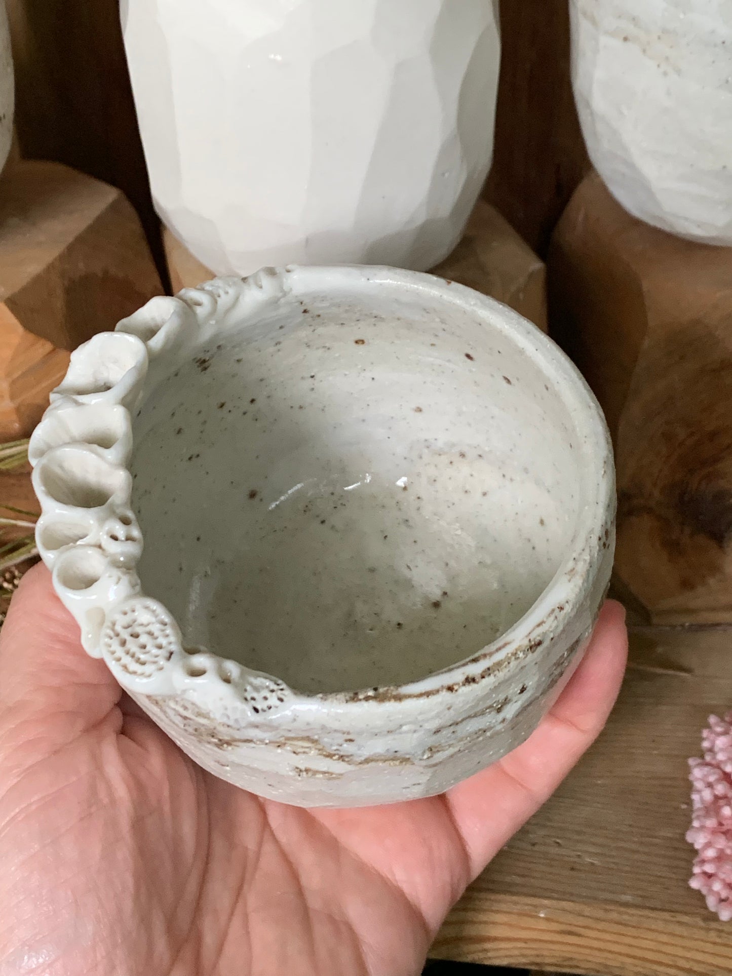 ‘Coral’ mixed clay, hand texted one of a kind cup