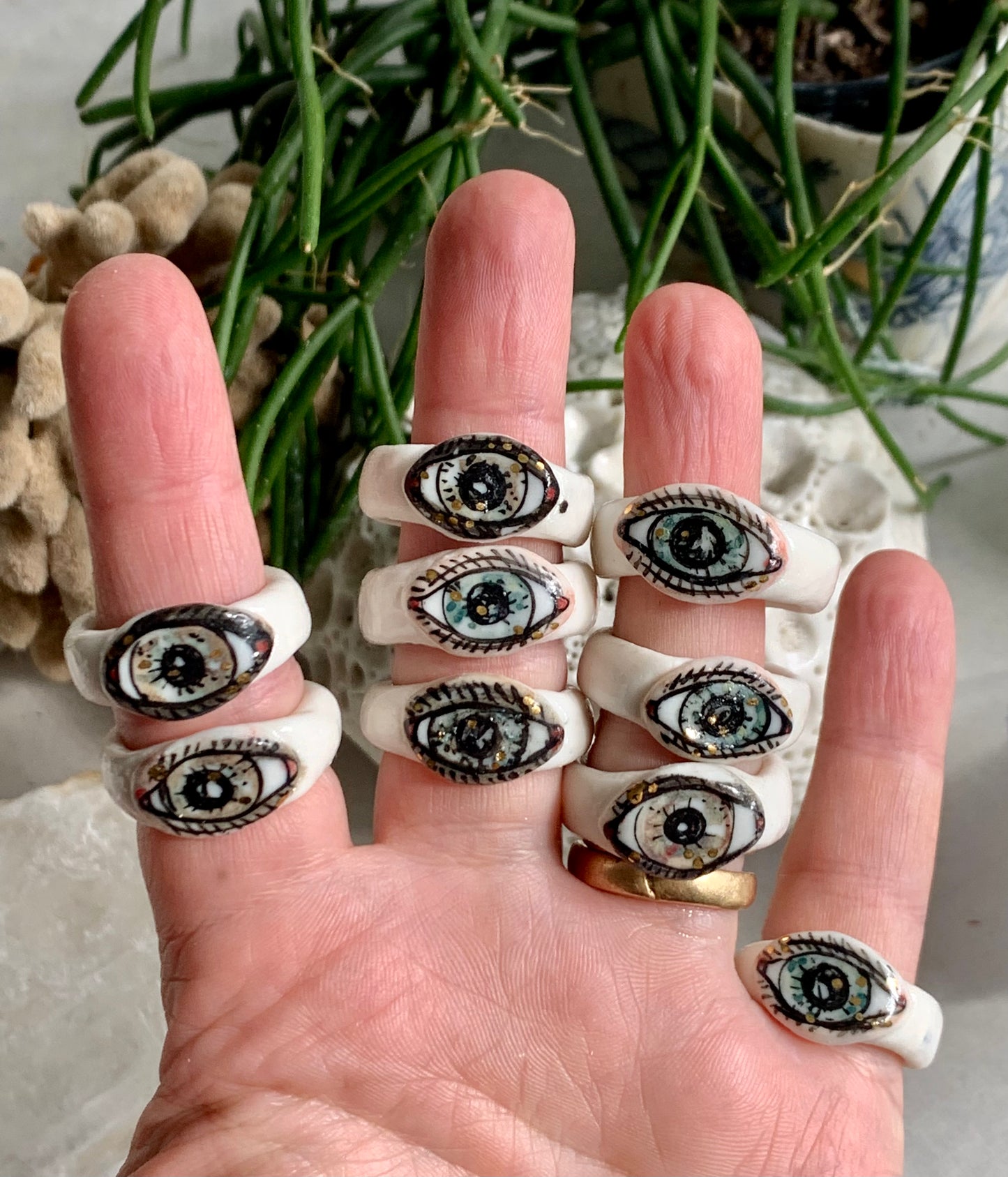 Hand painted porcelain ‘the protective eye’ ring, choose a size