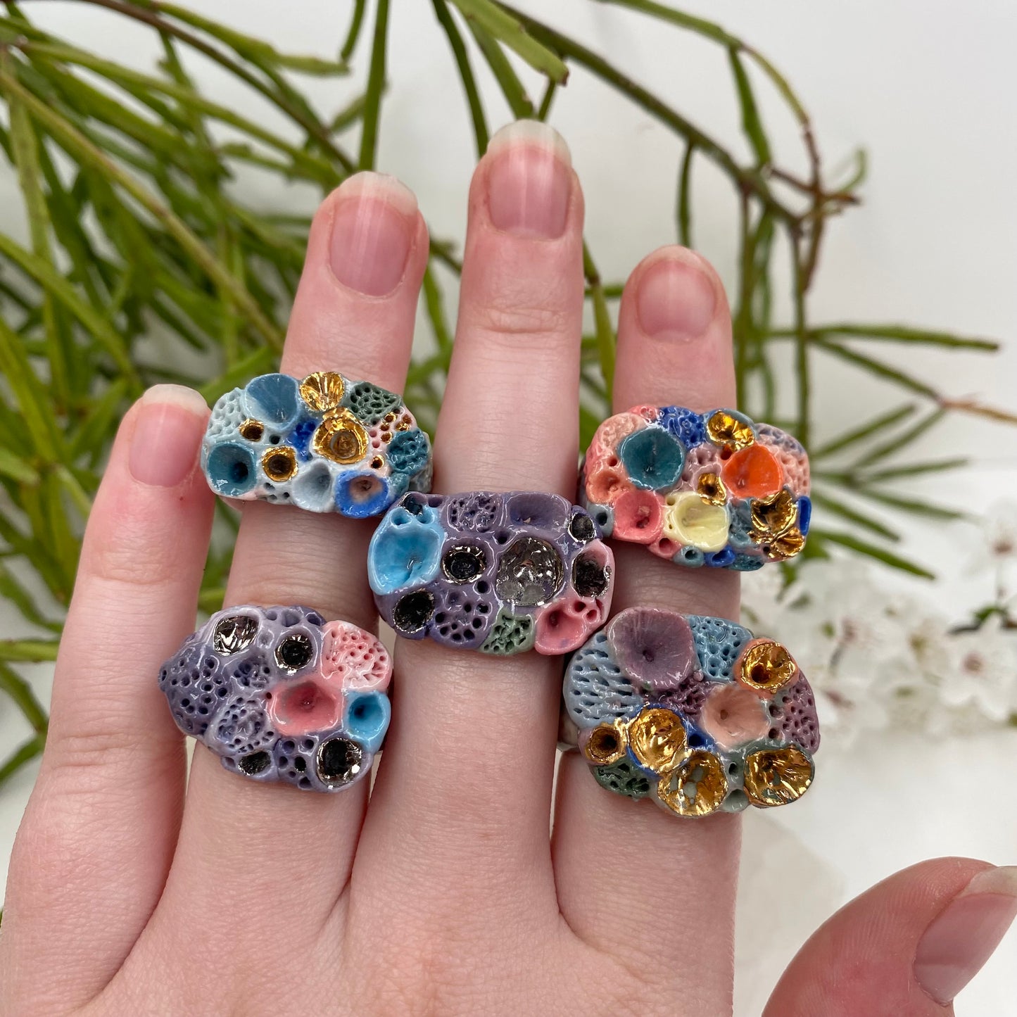 Purple Toned Coral Porcelain Rings ~ Choose Your Size